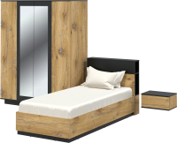 Комплект мебели для спальни Интерлиния Quartz-17 с ПМ (дуб нокс/черный) - 