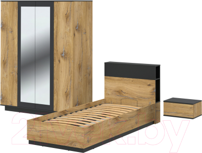 Комплект мебели для спальни Интерлиния Quartz-17 с ПМ (дуб нокс/черный)