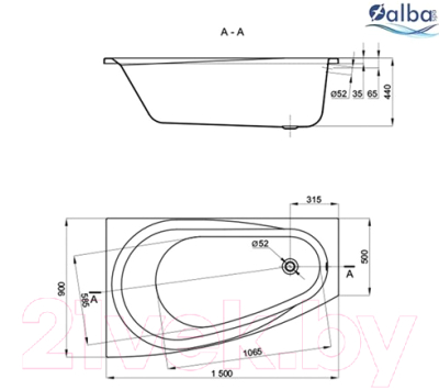 Купить Ванна акриловая Alba Spa Baline Asymmetric 150x90 L  