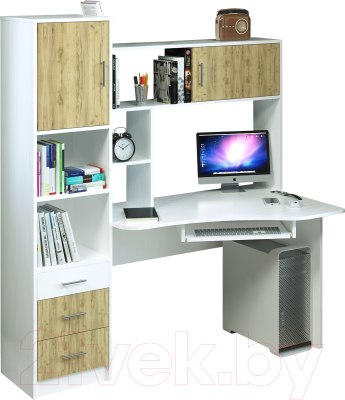 Компьютерный стол Премиум Комфорт-10 (белый текстурный/бунратти)