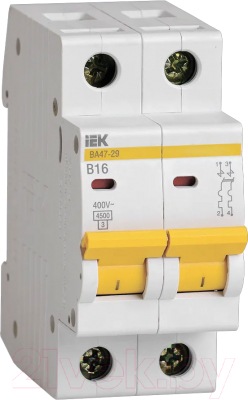 Выключатель автоматический IEK ВА47-29 16А 2Р 4.5кА B / MVA20-2-016-B