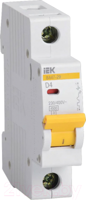 Выключатель автоматический IEK ВА 47-29 4А 1P 4.5кА D / MVA20-1-004-D