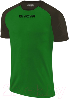 Футболка игровая футбольная Givova Capo Shirt Mc / MAC03 (2XS, зеленый/черный)