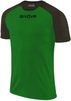 Футболка игровая футбольная Givova Capo Shirt Mc / MAC03 (XS, зеленый/черный) - 
