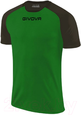 Футболка игровая футбольная Givova Capo Shirt Mc / MAC03 (XS, зеленый/черный)