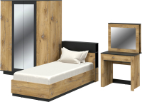 Комплект мебели для спальни Интерлиния Quartz-19 с ПМ (дуб нокс/черный) - 