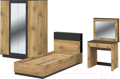 Комплект мебели для спальни Интерлиния Quartz-19 с ПМ (дуб нокс/черный)