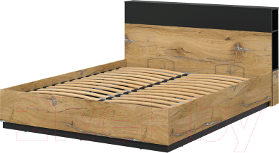 Двуспальная кровать Интерлиния Quartz QZ-К160 с ПМ (дуб нокс/черный)