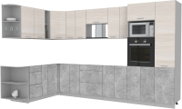 Готовая кухня Интерлиния Мила Лайт 1.88x3.4 левая без столешницы (вудлайн кремовый/бетон) - 