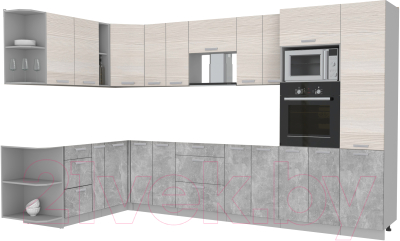 Готовая кухня Интерлиния Мила Лайт 1.88x3.4 левая без столешницы (вудлайн кремовый/бетон)