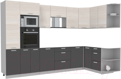 Готовая кухня Интерлиния Мила Лайт 1.68x3.2 правая без столешницы (вудлайн кремовый/антрацит)