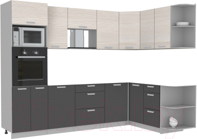 Готовая кухня Интерлиния Мила Лайт 1.68x2.8 правая без столешницы (вудлайн кремовый/антрацит)