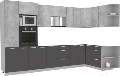 Готовая кухня Интерлиния Мила Лайт 1.68x3.4 правая без столешницы (бетон/антрацит)