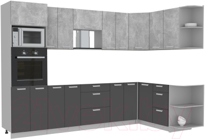 Кухонный гарнитур Интерлиния Мила Лайт 1.68x3.0 правая без столешницы (бетон/антрацит)