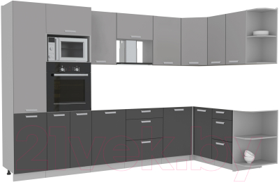 Готовая кухня Интерлиния Мила Лайт 1.68x3.2 правая без столешницы (серебристый/антрацит)