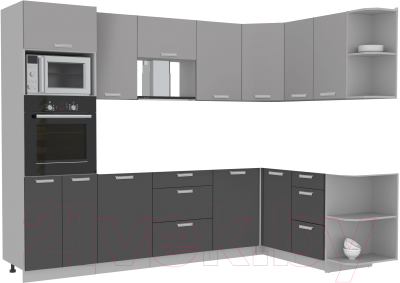 Кухонный гарнитур Интерлиния Мила Лайт 1.68x2.8 правая без столешницы (серебристый/антрацит)