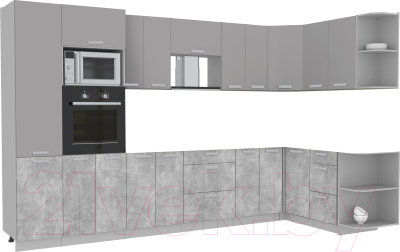 Готовая кухня Интерлиния Мила Лайт 1.68x3.4 правая без столешницы (серебристый/бетон)