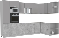 Готовая кухня Интерлиния Мила Лайт 1.68x3.2 правая без столешницы (серебристый/бетон) - 
