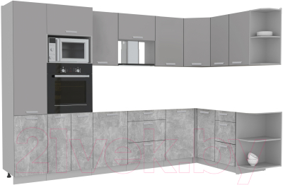 Готовая кухня Интерлиния Мила Лайт 1.68x3.2 правая без столешницы (серебристый/бетон)