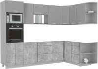 Готовая кухня Интерлиния Мила Лайт 1.68x2.8 правая без столешницы (серебристый/бетон) - 