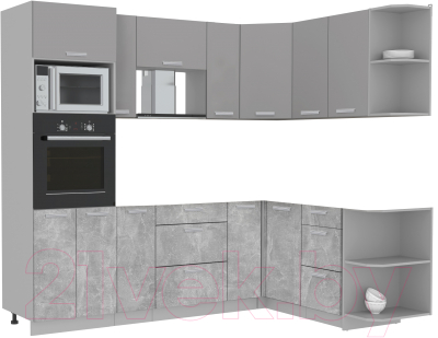 Готовая кухня Интерлиния Мила Лайт 1.68x2.4 правая без столешницы (серебристый/бетон)