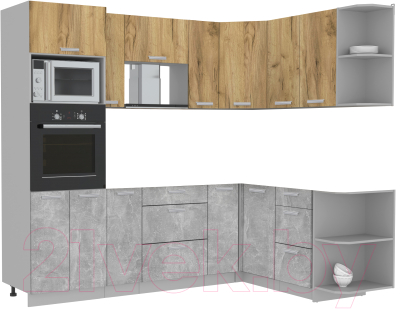 Готовая кухня Интерлиния Мила Лайт 1.68x2.4 правая без столешницы (дуб золотой/бетон)