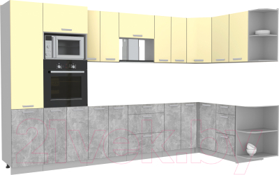 Готовая кухня Интерлиния Мила Лайт 1.68x3.4 правая без столешницы (ваниль/бетон)