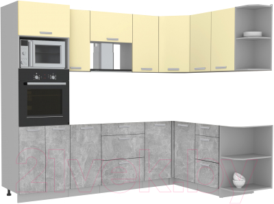 Готовая кухня Интерлиния Мила Лайт 1.68x2.6 правая без столешницы (ваниль/бетон)