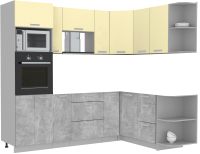 Кухонный гарнитур Интерлиния Мила Лайт 1.68x2.4 правая без столешницы (ваниль/бетон) - 