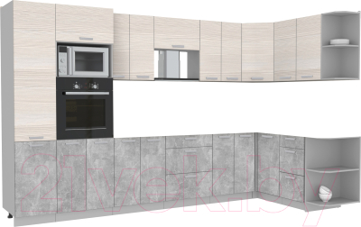 Готовая кухня Интерлиния Мила Лайт 1.68x3.4 правая без столешницы (вудлайн кремовый/бетон)