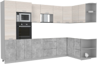Готовая кухня Интерлиния Мила Лайт 1.68x3.2 правая без столешницы (вудлайн кремовый/бетон) - 