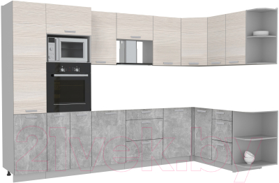 Готовая кухня Интерлиния Мила Лайт 1.68x3.2 правая без столешницы (вудлайн кремовый/бетон)