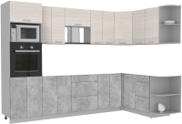 Готовая кухня Интерлиния Мила Лайт 1.68x3.0 правая без столешницы (вудлайн кремовый/бетон) - 