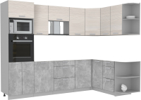 Готовая кухня Интерлиния Мила Лайт 1.68x2.8 правая без столешницы (вудлайн кремовый/бетон) - 
