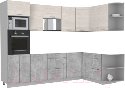 Готовая кухня Интерлиния Мила Лайт 1.68x2.8 правая без столешницы (вудлайн кремовый/бетон)