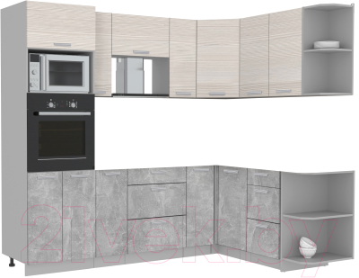 Готовая кухня Интерлиния Мила Лайт 1.68x2.4 правая без столешницы (вудлайн кремовый/бетон)