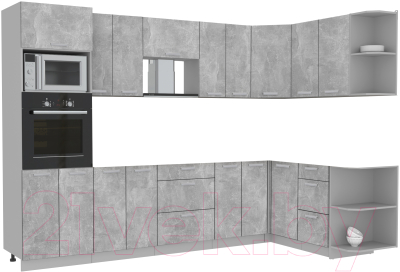 Готовая кухня Интерлиния Мила Лайт 1.68x3.0 правая без столешницы (бетон)