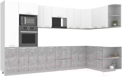 Готовая кухня Интерлиния Мила Лайт 1.68x3.4 правая без столешницы (белый платинум/бетон)