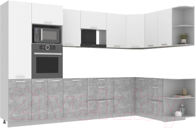 Готовая кухня Интерлиния Мила Лайт 1.68x3.2 правая без столешницы (белый платинум/бетон)