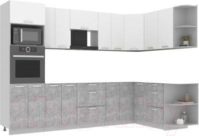 Готовая кухня Интерлиния Мила Лайт 1.68x3.0 правая без столешницы (белый платинум/бетон)