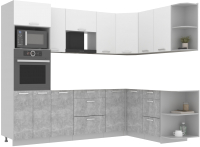 Кухонный гарнитур Интерлиния Мила Лайт 1.68x2.6 правая без столешницы (белый платинум/бетон) - 