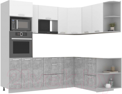 Готовая кухня Интерлиния Мила Лайт 1.68x2.4 правая без столешницы (белый платинум/бетон)