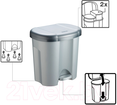 Система сортировки мусора Rotho Duo / 1760108080 (2x10л, серый)