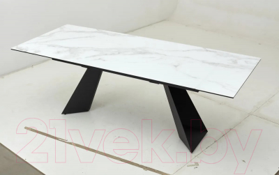Обеденный стол M-City Купер 160 / 480M04543 (белый мрамор/черная шагрень/черный)