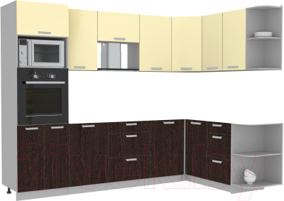 Готовая кухня Интерлиния Мила Лайт 1.68x2.8 правая без столешницы (ваниль/дуб венге)