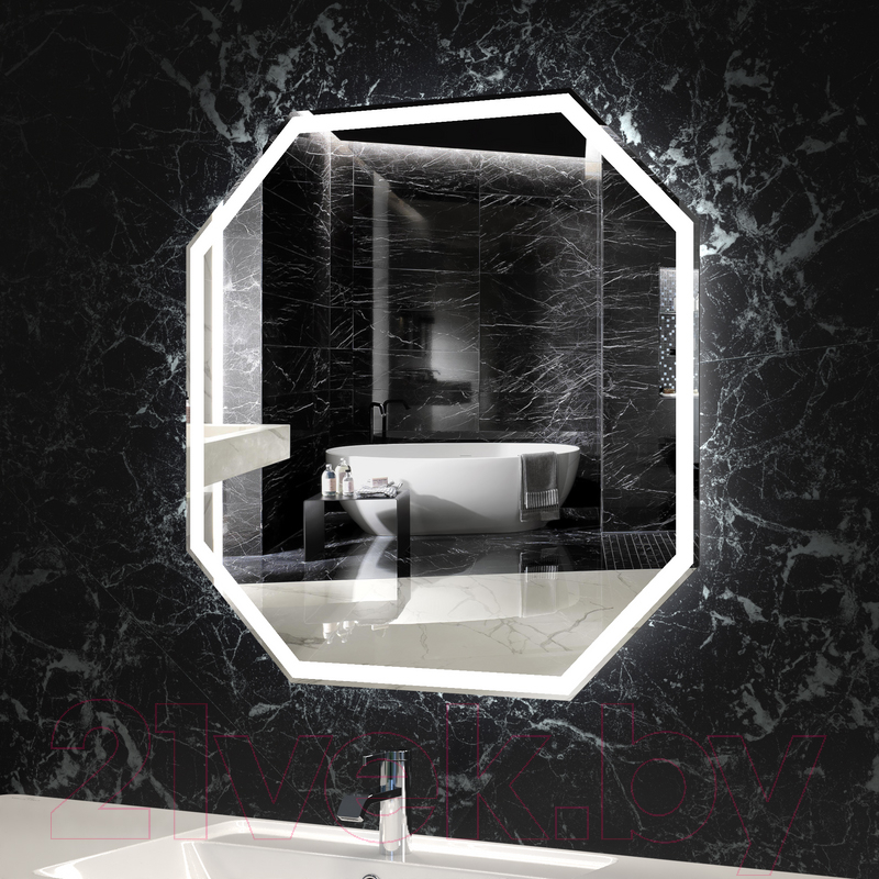Зеркало Пекам Octagon 80x80 / octagon-80x80dcl (с подсветкой, сенсором на взмах руки и часами) — фото 6
