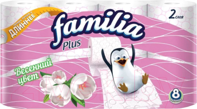 Туалетная бумага FAMILIA Plus белая двухслойная Весенний Цвет (8рул)