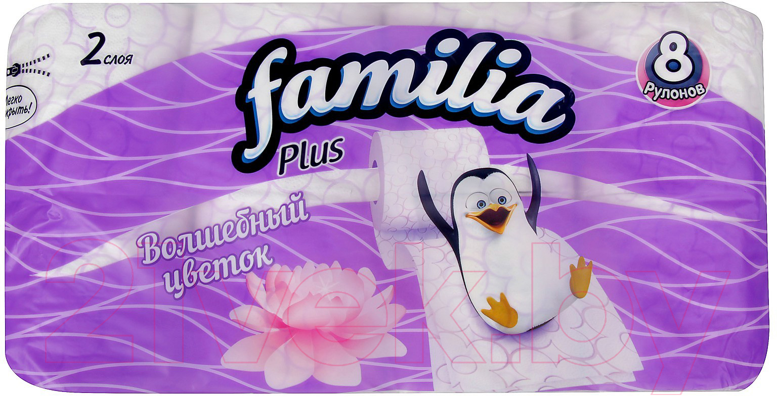Туалетная бумага FAMILIA Plus белая двухслойная Волшебный цветок (8рул)
