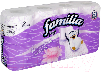 Туалетная бумага FAMILIA Plus белая двухслойная Волшебный цветок (8рул)