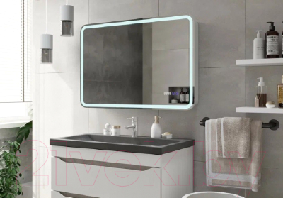 Шкаф с зеркалом для ванной Континент Tokio Led 90x53 (с часами, тепло/холод)